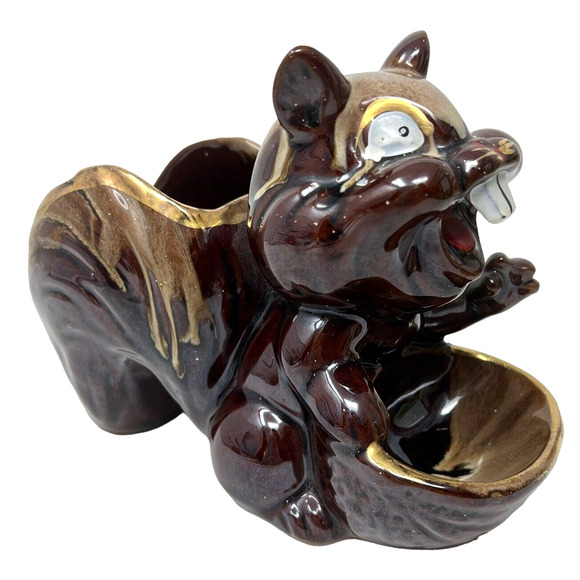 Squirrel Chipmunk Crazy Buck Tooth Brown Ceramic Nut Trinket Dish Vintage Japan - Picture 6 of 10